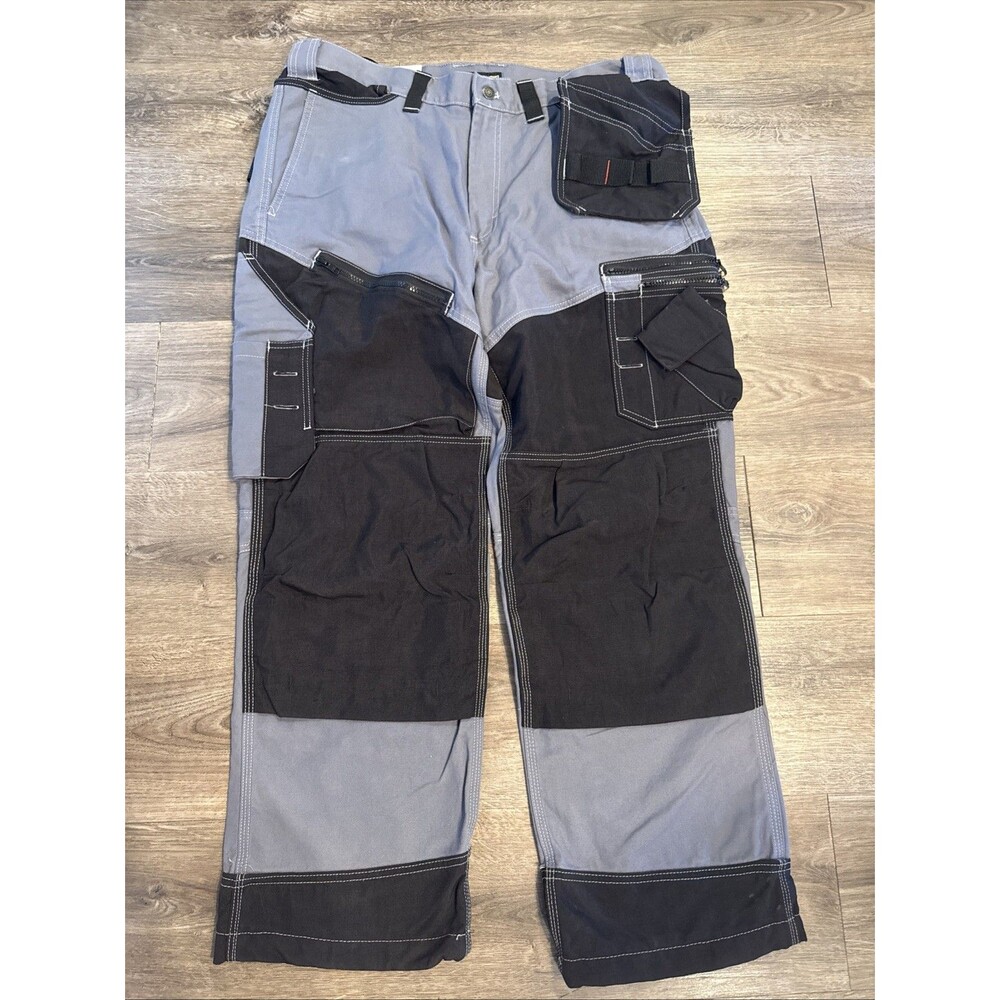 Blaklader Heavy Canvas Cargo Work Pants Men 38x30 Black Gray Double Knee